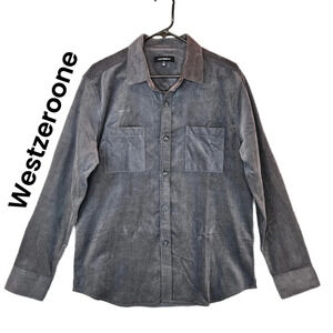 WestZeroOne Mens Charcoal Gray Corduroy Shirt Jacket Sz M All Cotton Button